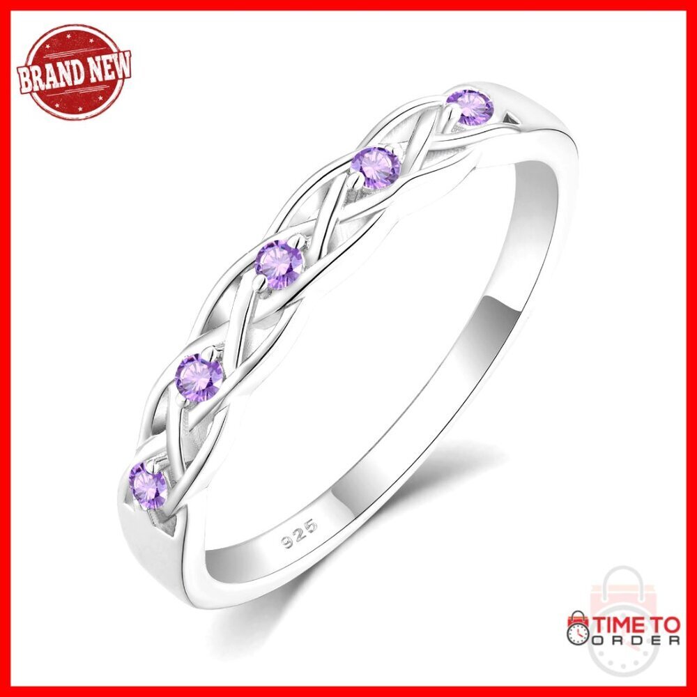 Sterling Silver Celtic Knot Statement Ring Amethyst Birthstone Elegant Gift